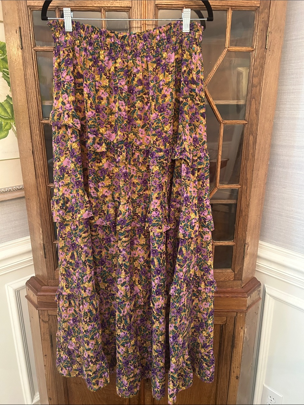 Lost + Wander Purple and Mustard Floral Maxi Skirt